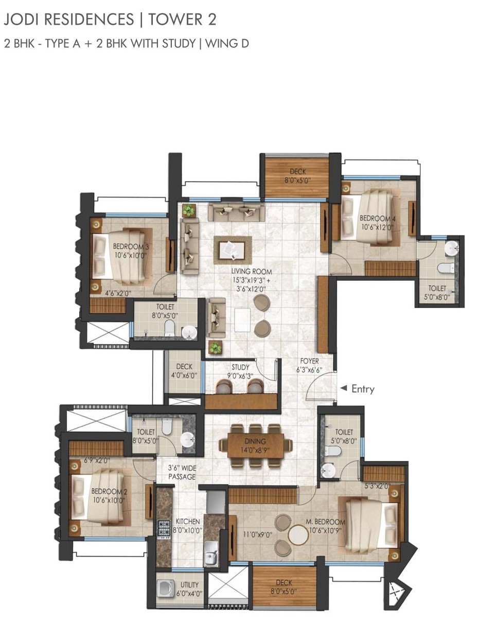 2+2 BHK Jodi Floor Plan 2